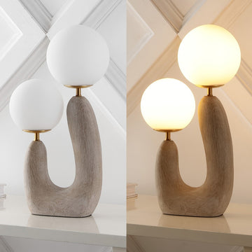 Oona 18" 2-Light Mid-Century Scandinavian Resin/Iron/Frosted Glass Cactus LED Table Lamp - JONATHAN Y